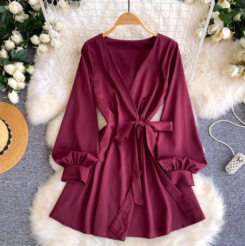 Elegant Deep V-neck Satin Dress