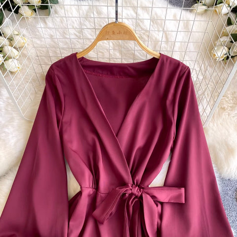 Elegant Deep V-neck Satin Dress