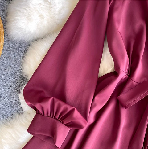 Elegant Deep V-neck Satin Dress