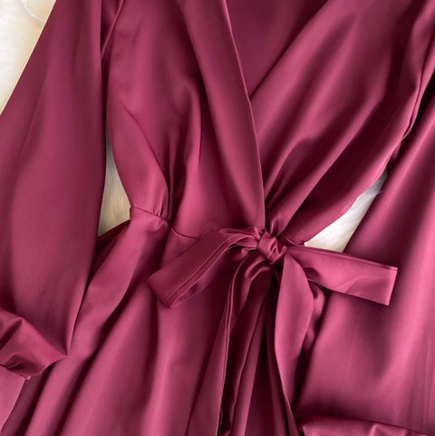 Elegant Deep V-neck Satin Dress
