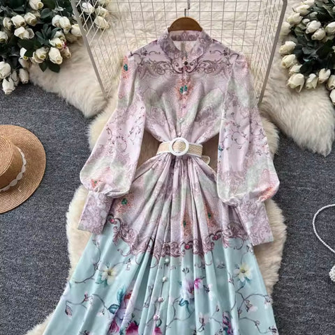 Elegant Print Dress with Belt