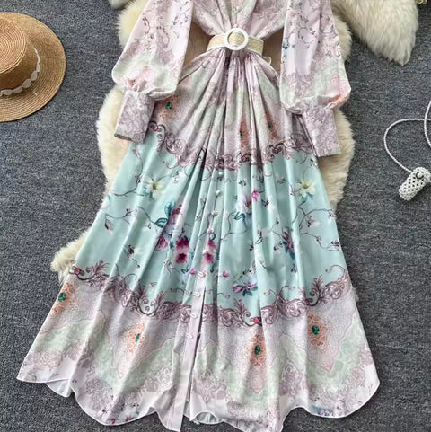 Elegant Print Dress with Belt