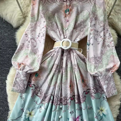 Elegant Print Dress with Belt