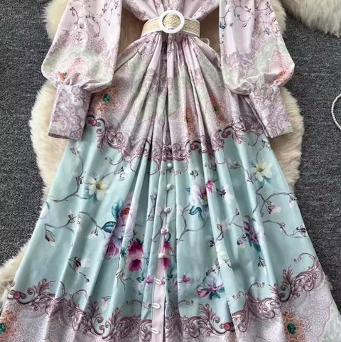 Elegant Print Dress with Belt