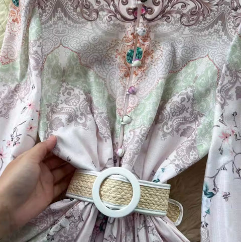Elegant Print Dress with Belt