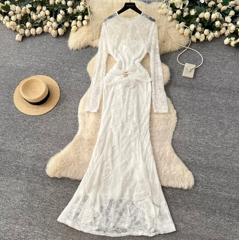 Elegant Hollowed Lace Slim Dress