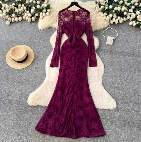 Elegant Hollowed Lace Slim Dress