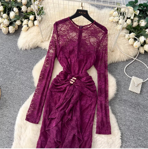 Elegant Hollowed Lace Slim Dress