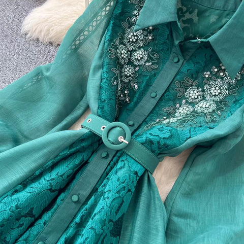 French Style Beaded Lace Shirt Dress