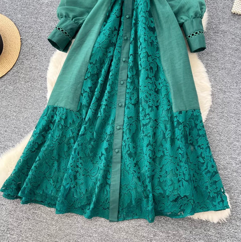 French Style Beaded Lace Shirt Dress