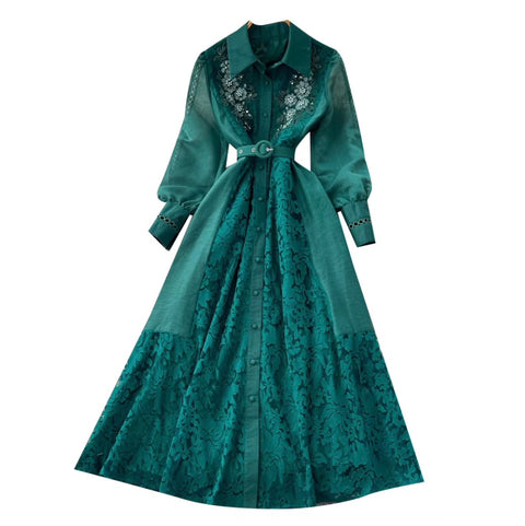 French Style Beaded Lace Shirt Dress