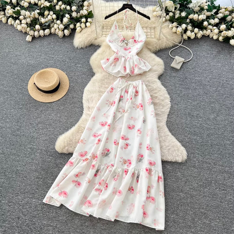 Sweetie Floral Halter Top & Skirt 2Pcs