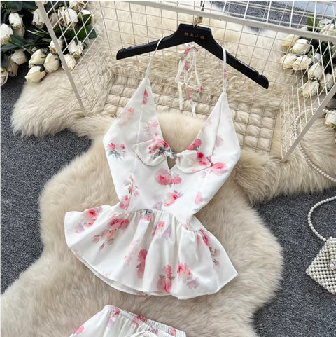 Sweetie Floral Halter Top & Skirt 2Pcs