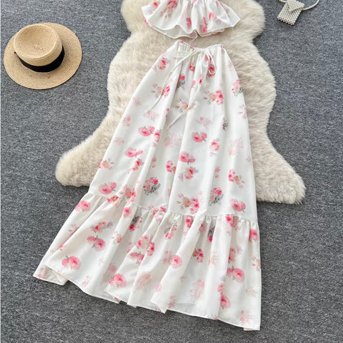 Sweetie Floral Halter Top & Skirt 2Pcs