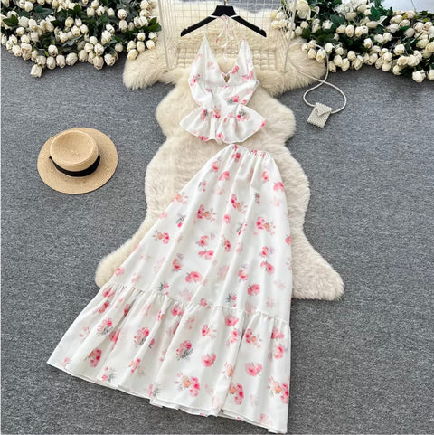 Sweetie Floral Halter Top & Skirt 2Pcs