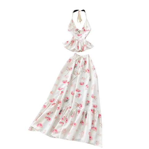 Sweetie Floral Halter Top & Skirt 2Pcs