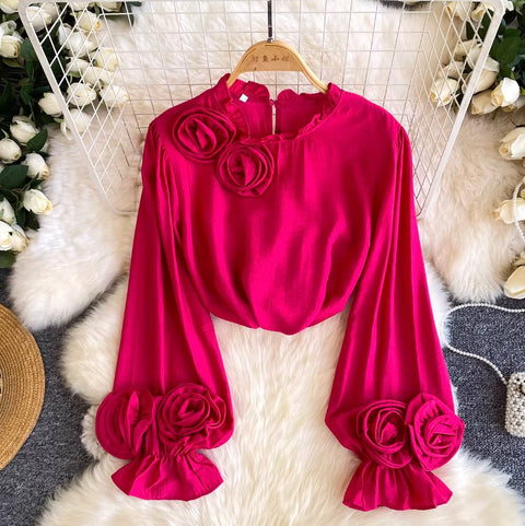 3D Ruffled Collar Loose-fit Shirt