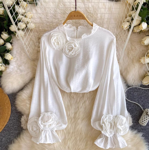 3D Ruffled Collar Loose-fit Shirt