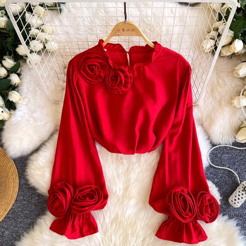 3D Ruffled Collar Loose-fit Shirt