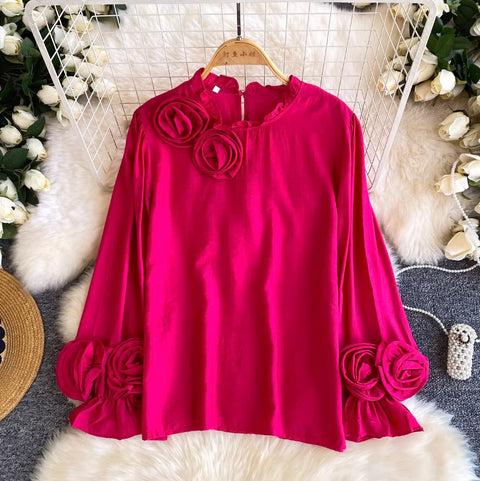 3D Ruffled Collar Loose-fit Shirt