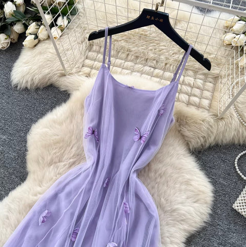 Butterfly Embroidered Purple Slip Dress