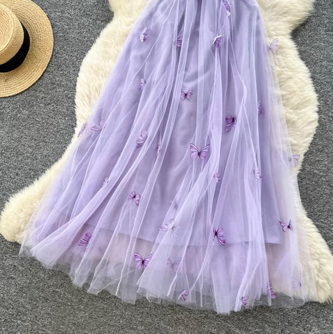 Butterfly Embroidered Purple Slip Dress