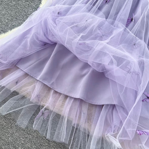 Butterfly Embroidered Purple Slip Dress