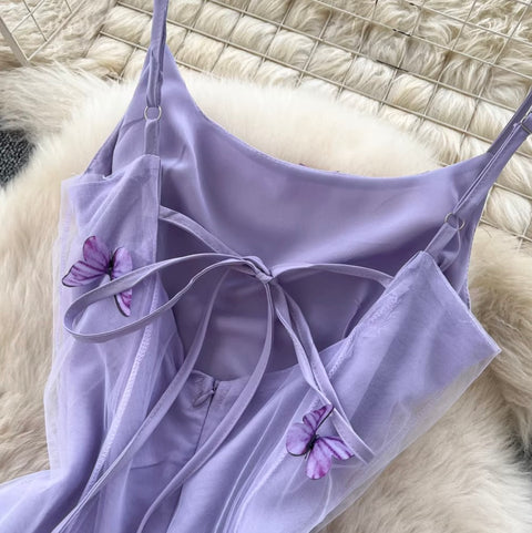 Butterfly Embroidered Purple Slip Dress