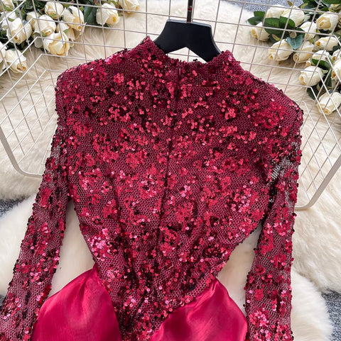 Sequined Patchwork Layered Cake Dress