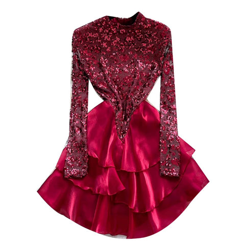 Sequined Patchwork Layered Cake Dress