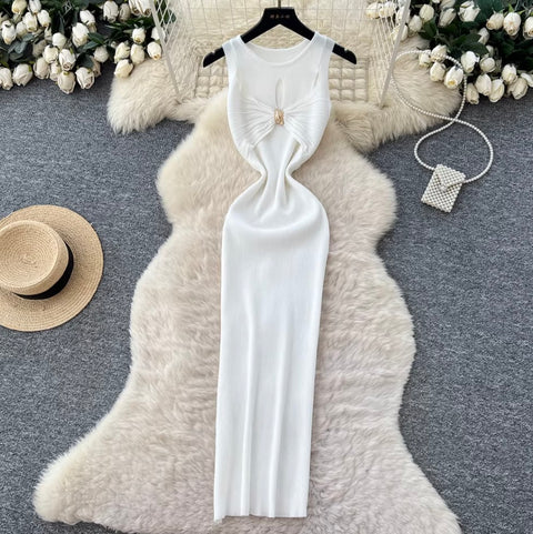 Round Collar Slim-fit Knit Dress