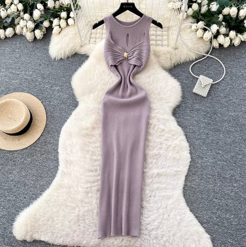 Round Collar Slim-fit Knit Dress