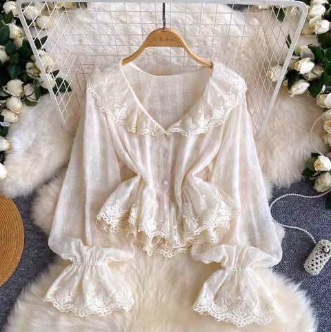 Korean Style Ruffled Lace Shirt