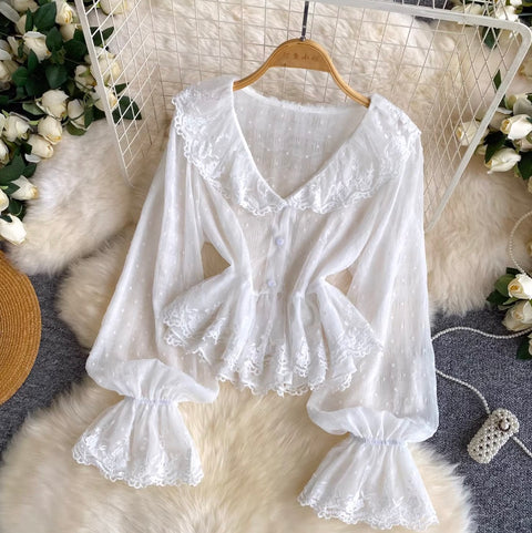 Korean Style Ruffled Lace Shirt