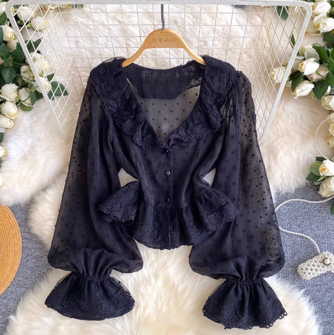 Korean Style Ruffled Lace Shirt