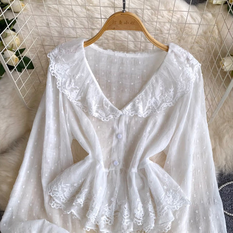 Korean Style Ruffled Lace Shirt
