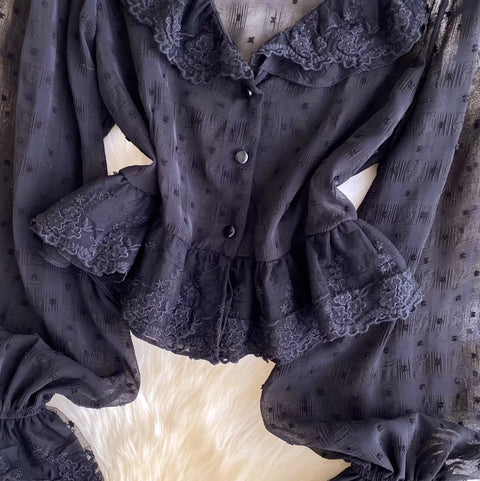 Korean Style Ruffled Lace Shirt