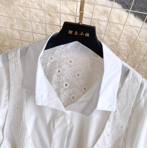 Lace Girdle Patchwork White Shirt