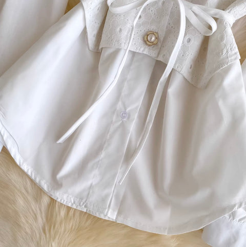 Lace Girdle Patchwork White Shirt