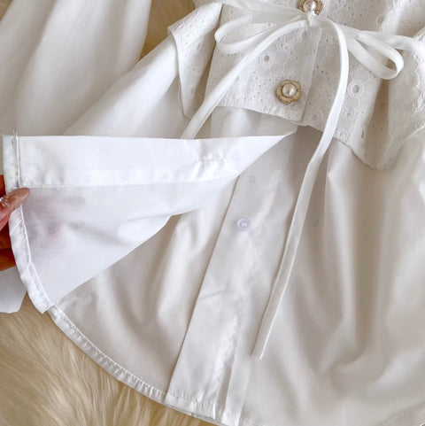 Lace Girdle Patchwork White Shirt