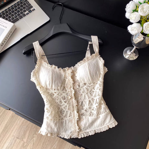 Sexy Hollowed Lace Apricot Camisole