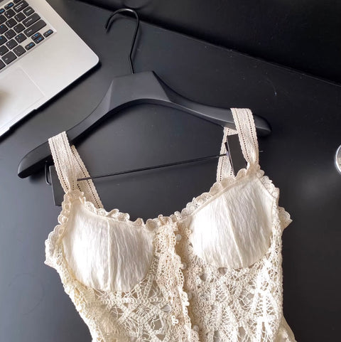 Sexy Hollowed Lace Apricot Camisole