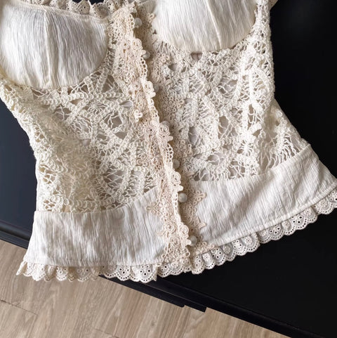 Sexy Hollowed Lace Apricot Camisole