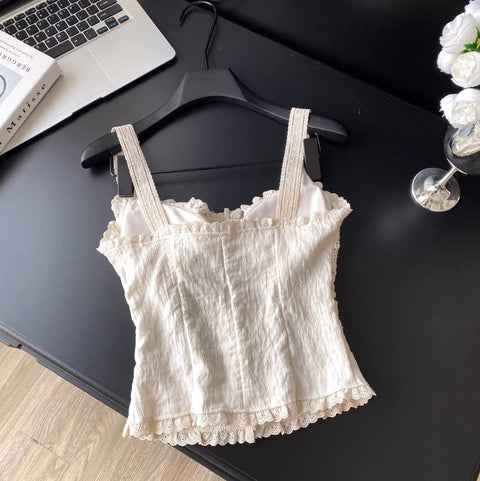 Sexy Hollowed Lace Apricot Camisole
