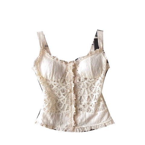 Sexy Hollowed Lace Apricot Camisole