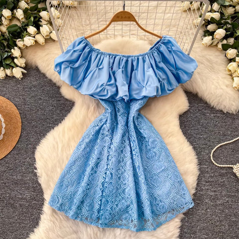 Ruffled Round Neckline Lace Dress