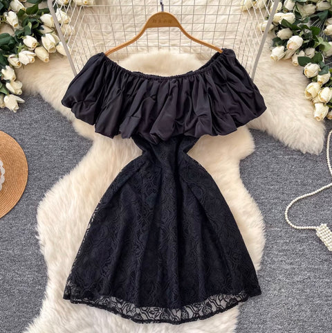 Ruffled Round Neckline Lace Dress