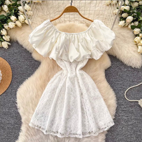 Ruffled Round Neckline Lace Dress