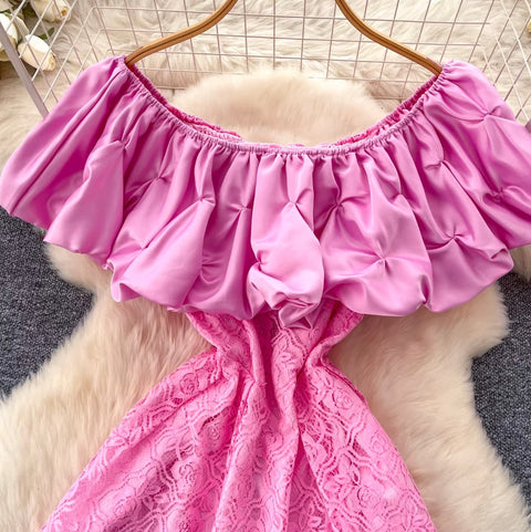 Ruffled Round Neckline Lace Dress