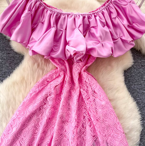 Ruffled Round Neckline Lace Dress